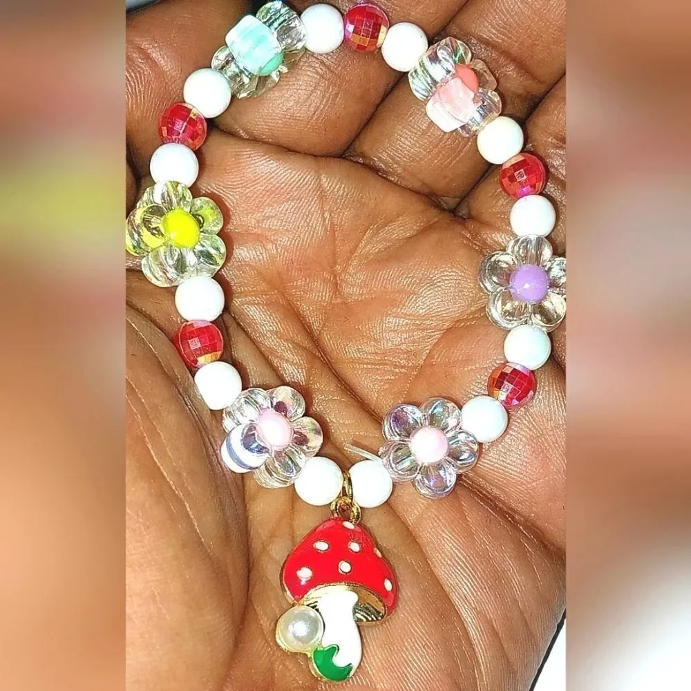 Girls alloy mushroom pendant bracelet